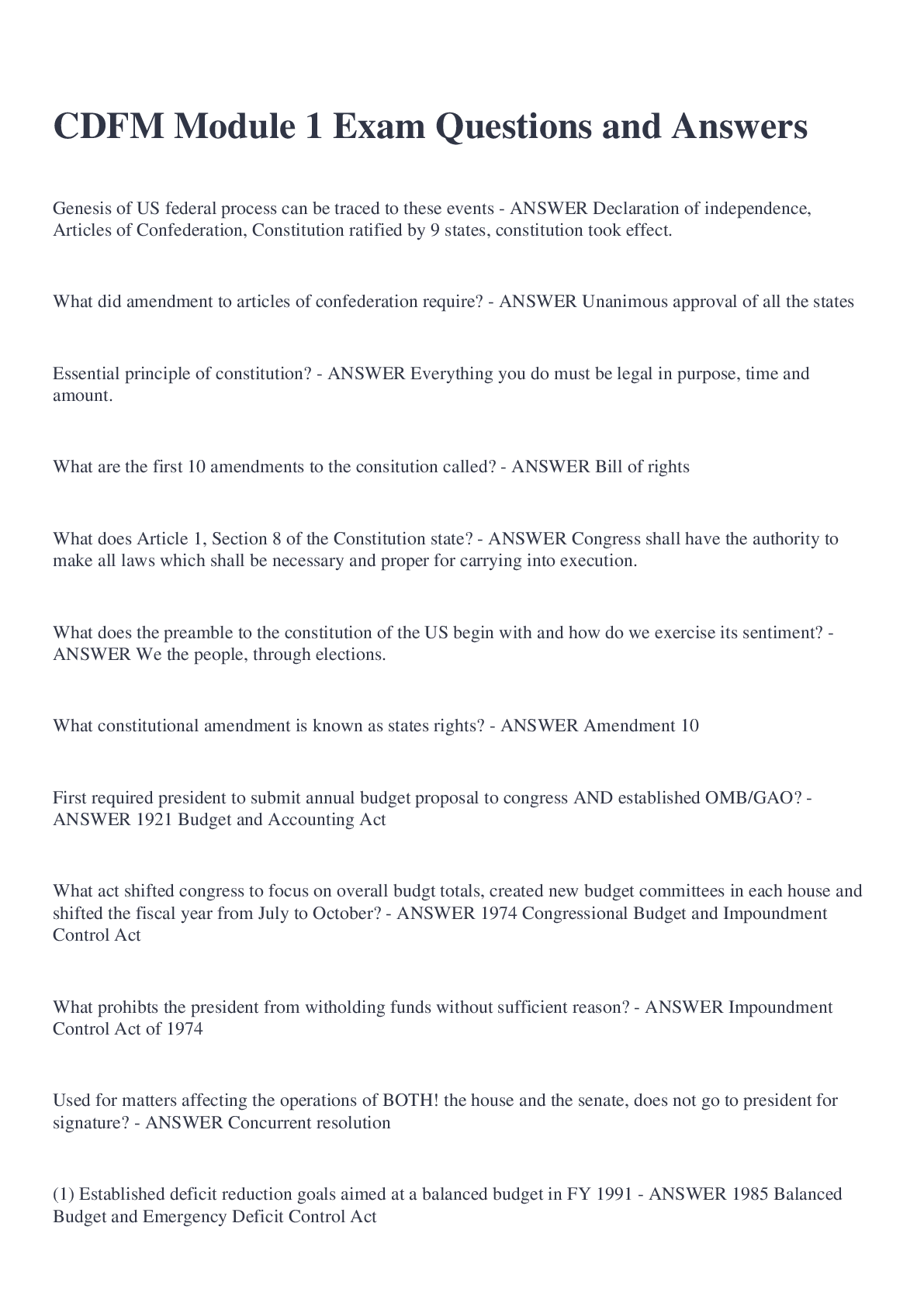 Preview image for CDFM Module 1 Exam Questions and Answers